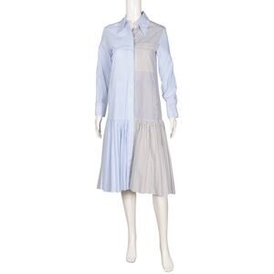 TIBI Blue Gray Cotton Striped Midi Shirt Dress Size XS